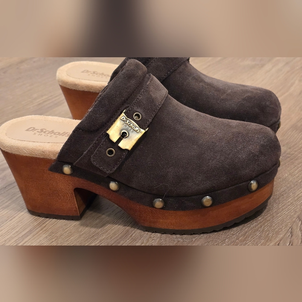 Dr. Scholl's Dark Brown Suede Studded Clog Mules